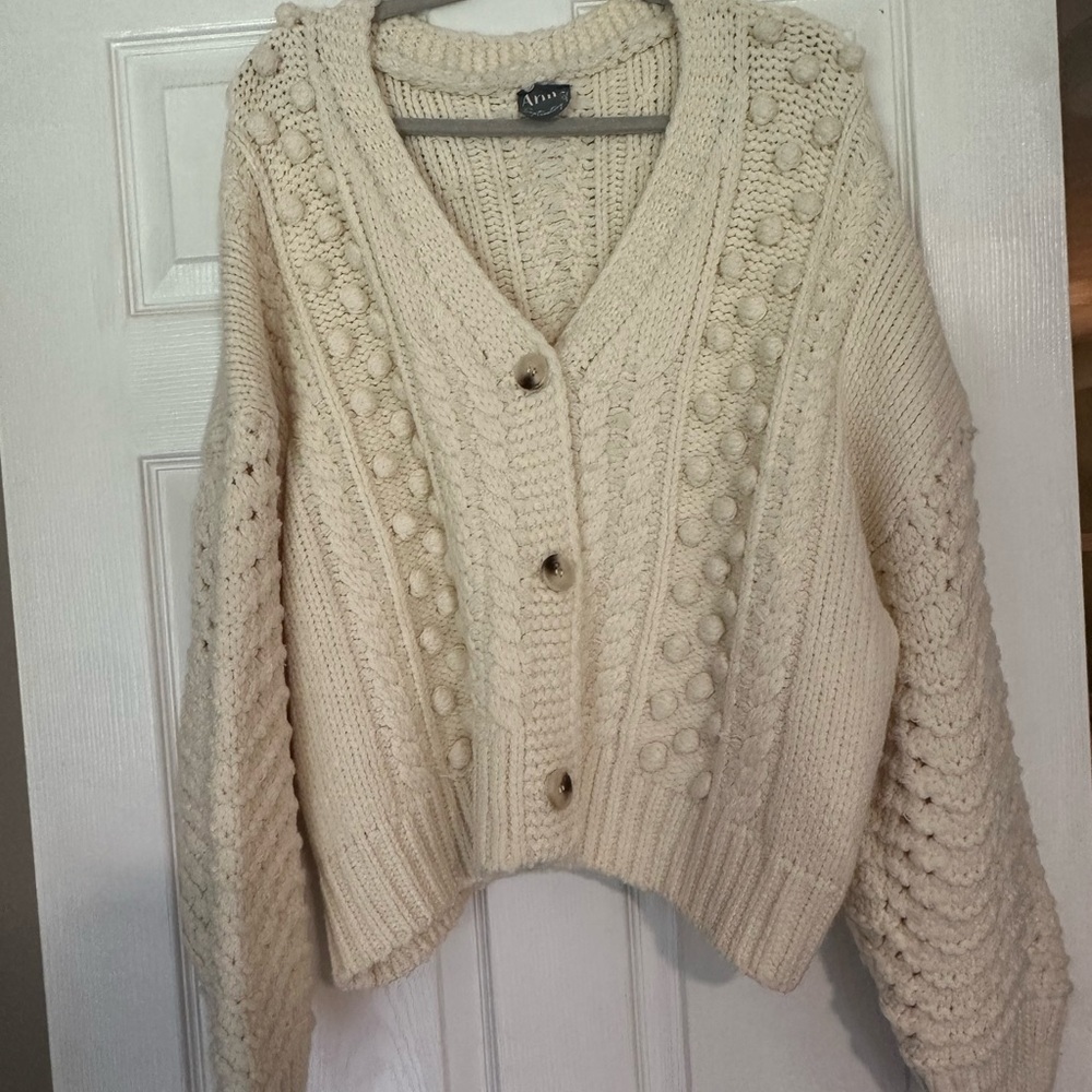 ARULA Cream Cable Knit Cardigan Sweater